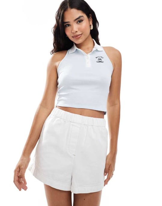 Miss Selfridge ryggen-öppen racer polo-topp i blått - Image 3