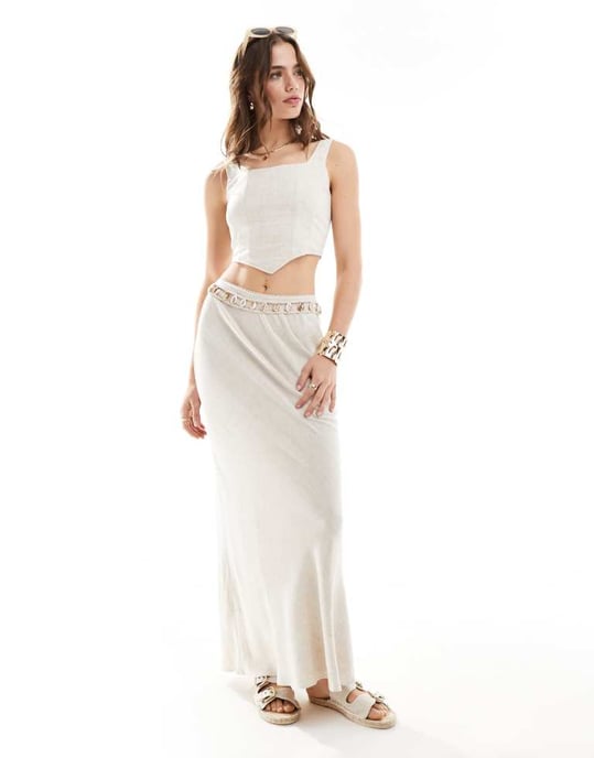 Miss Selfridge linneblandning korsettopp i naturlig slub - Image 3