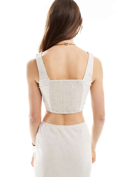 Miss Selfridge linneblandning korsettopp i naturlig slub - Image 4
