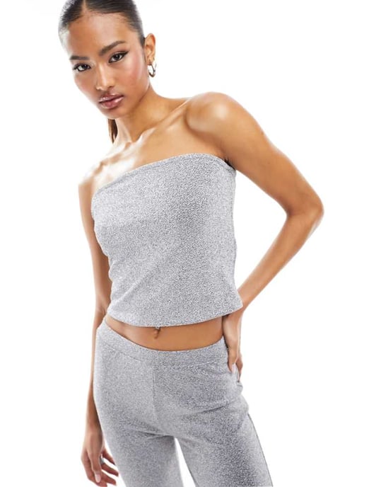 Vila glitter bandeau-top i silver - Image 1