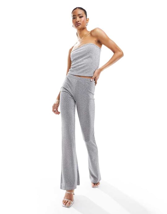 Vila glitter bandeau-top i silver - Image 2