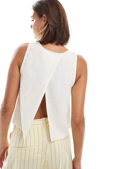 ASOS DESIGN topp med öppen rygg i linnelook i elfenben - Image 2