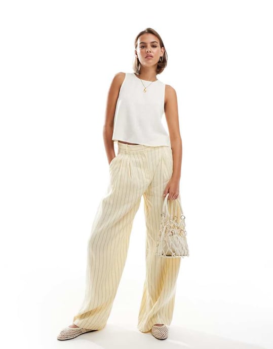 ASOS DESIGN topp med öppen rygg i linnelook i elfenben - Image 3