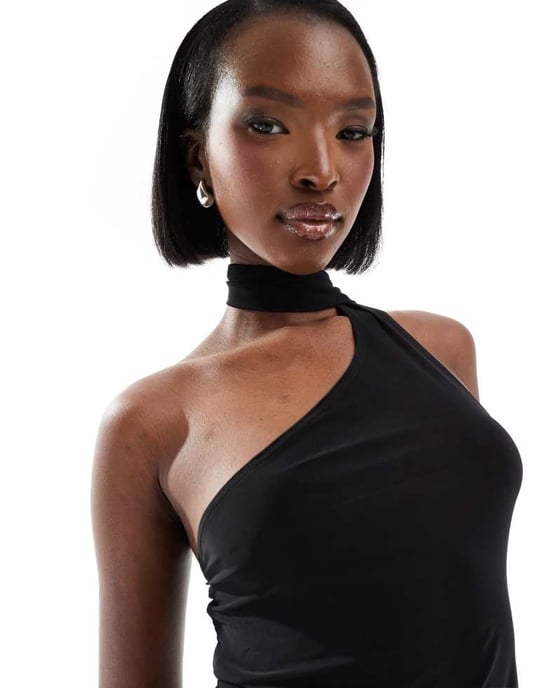 ASOS DESIGN slinky halsduk halterneck topp i svart - Image 3