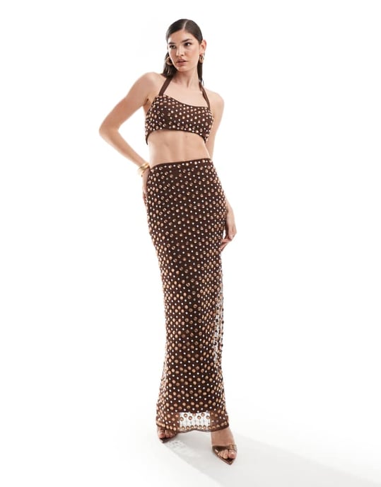 ASOS DESIGN premium dekorerad cropped topp i choklad - Image 3