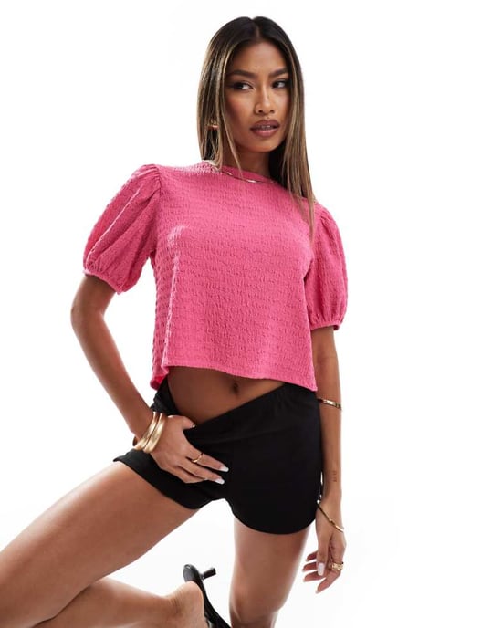ASOS DESIGN puffärmig knytbakströja i rosa - Image 1