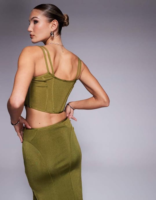 ASOS DESIGN samordnad bandage korsett top i oliv - Image 3