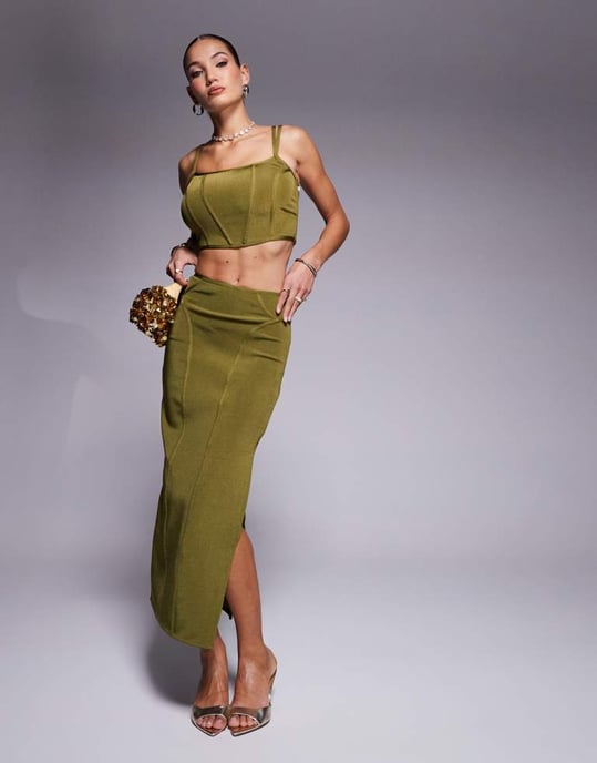 ASOS DESIGN samordnad bandage korsett top i oliv - Image 4