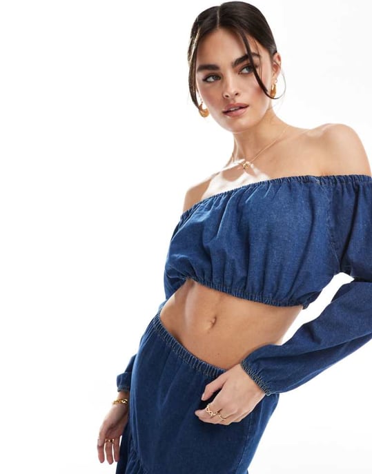 ASOS DESIGN denim prairiekort topp i blått - Image 1