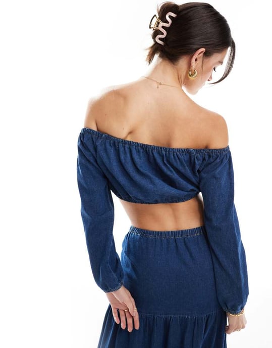 ASOS DESIGN denim prairiekort topp i blått - Image 4