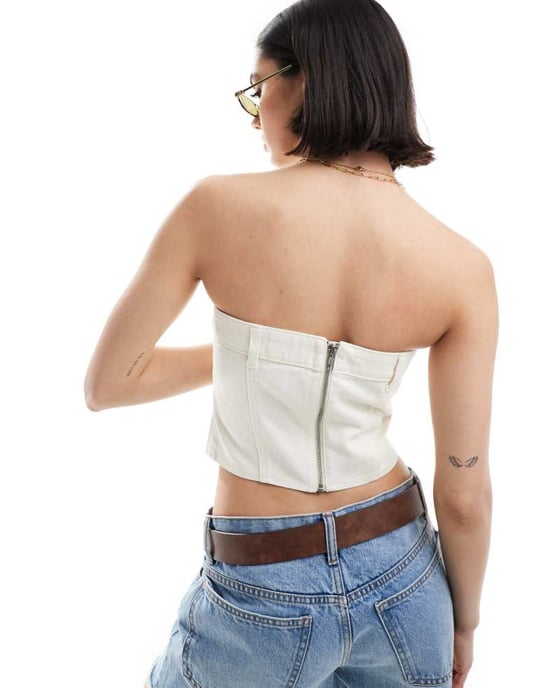 Miss Selfridge denim korsettopp i ecru - Image 4
