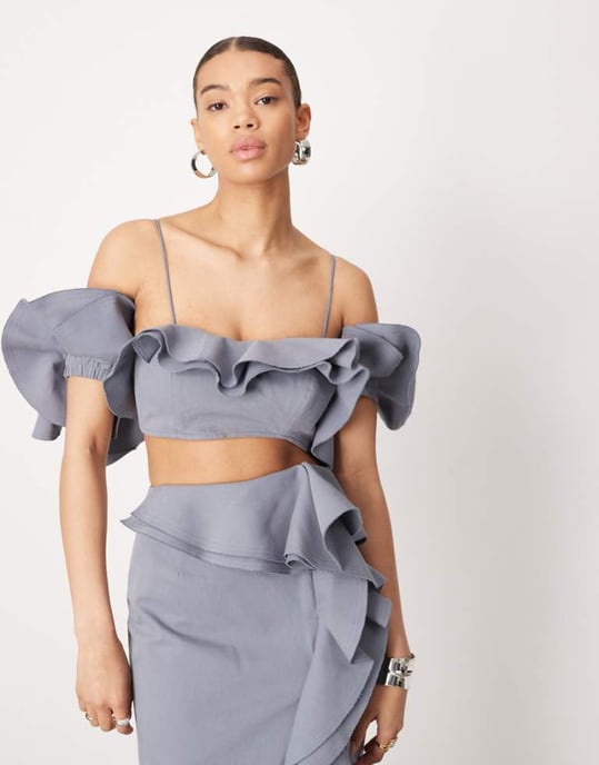 ASOS EDITION ultimata råa kant volang croppad topp set i blått - Image 1