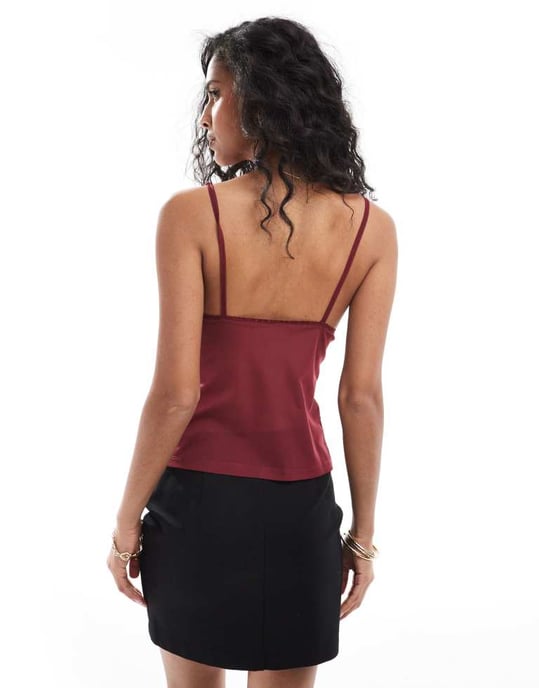 ASOS DESIGN mesh linne med spetsdetalj i burgunderröd - Image 3