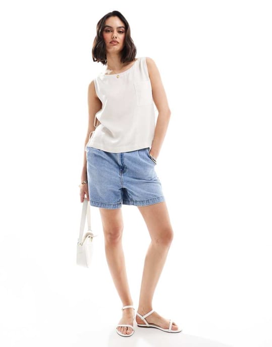 ASOS DESIGN linne ärmlös topp med knyt detaljer i naturfärg - Image 2