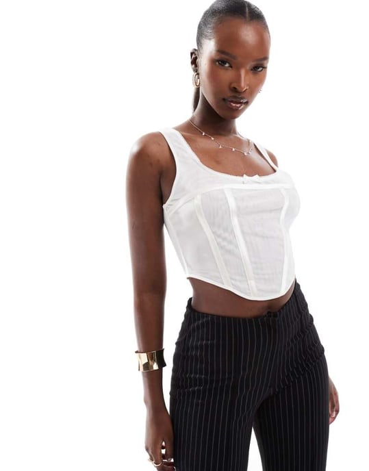ASOS DESIGN ärmlös mesh korsettopp i vitt - Image 1
