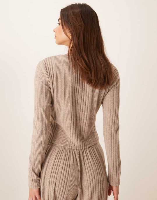 Miss Selfridge borstad chunky rib cardigan i sten - Image 3
