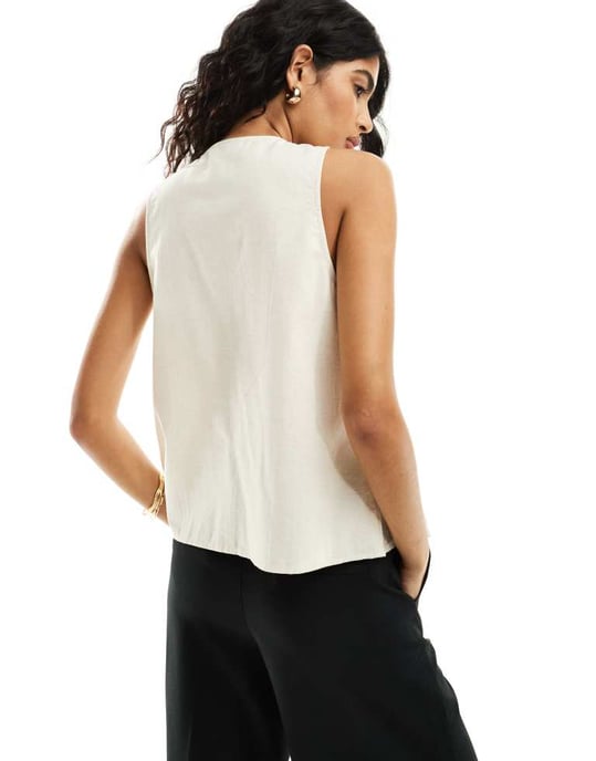 ASOS DESIGN helskärp linneväst i naturlig färg - Image 2