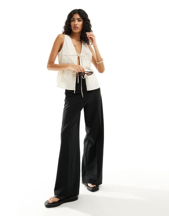 ASOS DESIGN helskärp linneväst i naturlig färg - Image 4