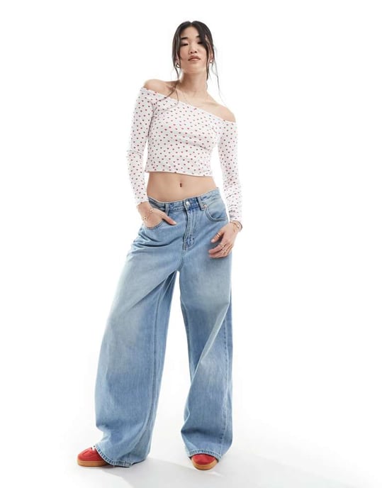 ASOS DESIGN hjärttryck bardot topp i elfenben - Image 2