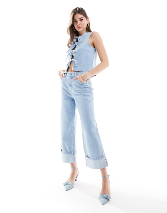 ASOS DESIGN denimknut topp i blekt utförande - Image 3