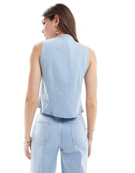 ASOS DESIGN denimknut topp i blekt utförande - Image 4