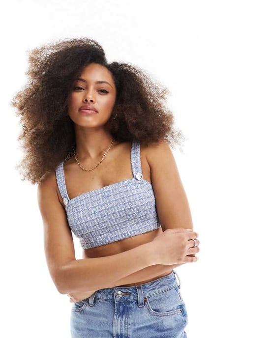 ASOS DESIGN skräddarsydd boucle crop top i blått set - Image 1