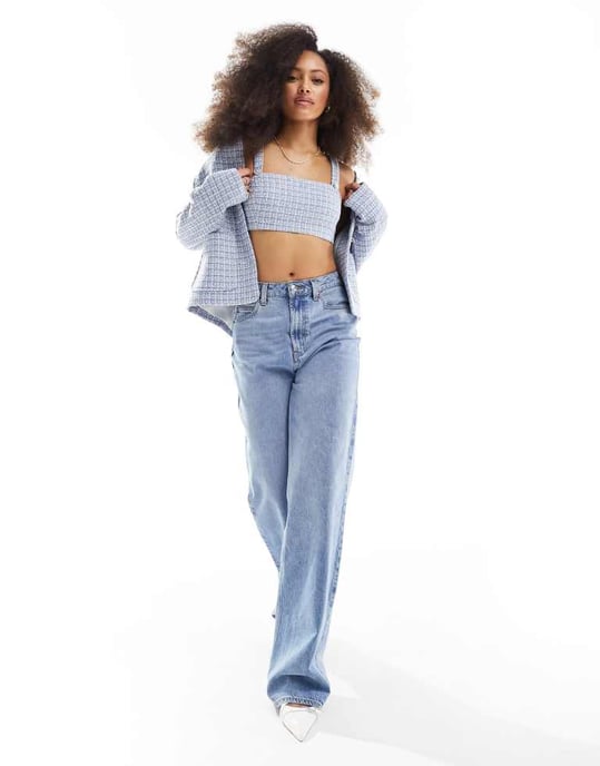 ASOS DESIGN skräddarsydd boucle crop top i blått set - Image 2