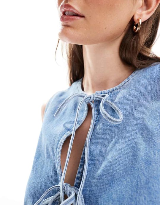 ASOS DESIGN knyt-fram peplumtop i blekt - Image 2