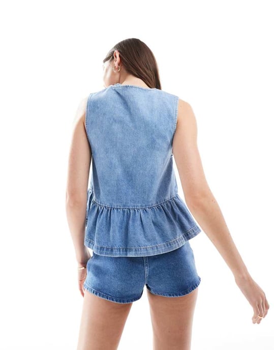 ASOS DESIGN knyt-fram peplumtop i blekt - Image 4