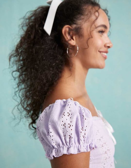Miss Selfridge mjölkpiga-topp i ljuslila med kontrasterande band - Image 2
