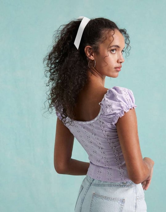 Miss Selfridge mjölkpiga-topp i ljuslila med kontrasterande band - Image 3