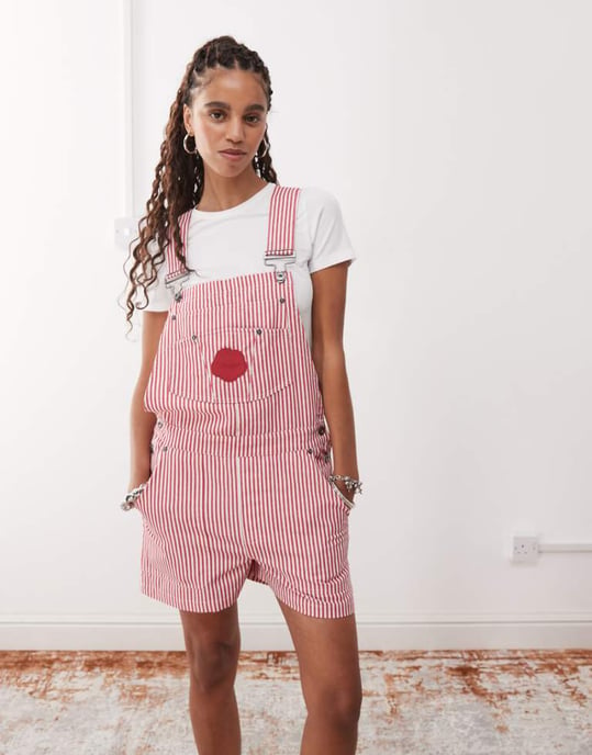 Kickers stripe dungarees in red and white stripe