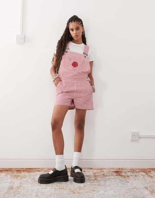 Kickers stripe dungarees in red and white stripe