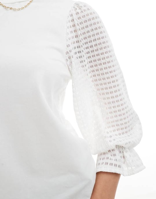Object t-shirt with sheer textured sleeve in white - Image 3