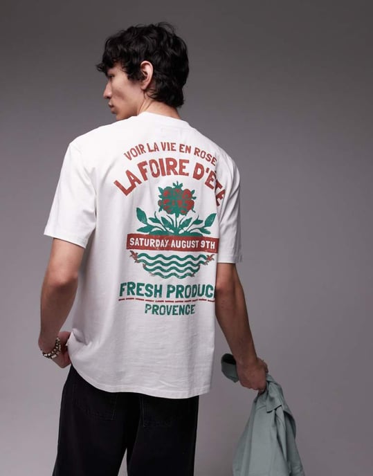 Topman t-shirt with front and back roses print in ecru - Image 1