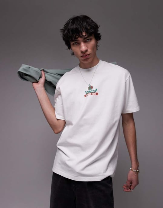 Topman t-shirt with front and back roses print in ecru - Image 2