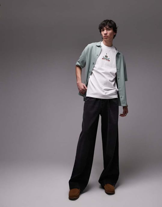 Topman t-shirt with front and back roses print in ecru - Image 3