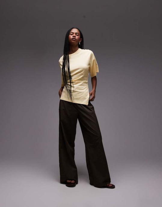 ASOS DESIGN cinched side t-shirt in lemon - Image 3