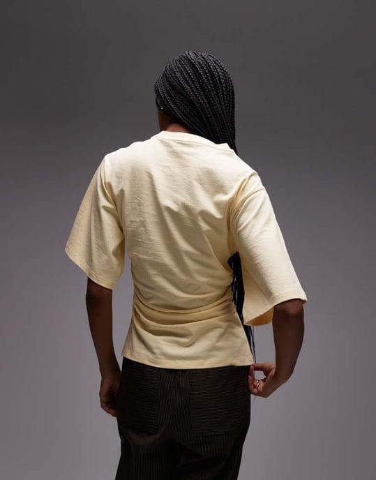 ASOS DESIGN cinched side t-shirt in lemon - Image 4