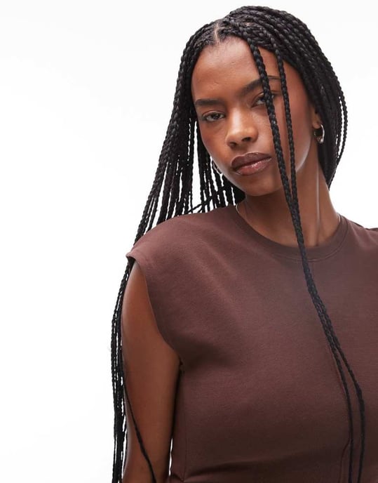 Topshop cinch waist top in chocolate brown - Image 4