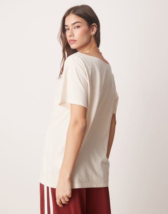 Hollister slash neck t-shirt with lucky cherry print in beige - Image 2