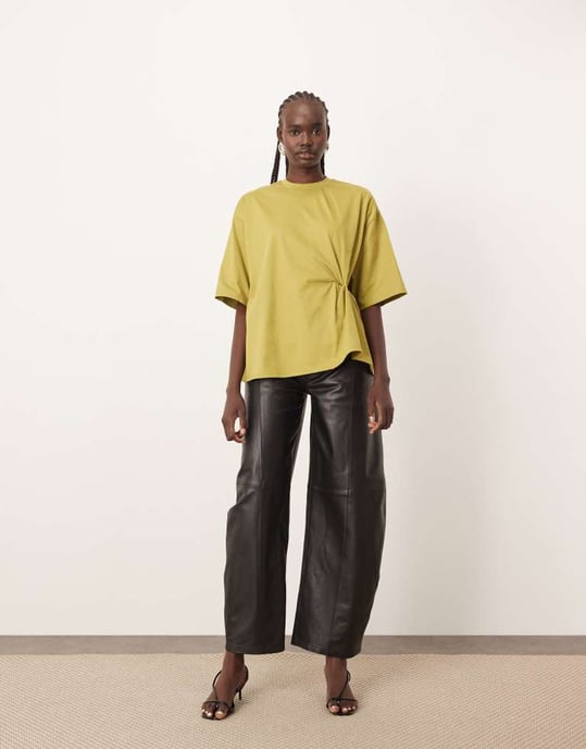 ARRANGE jersey knot detail oversized t-shirt in olive - Image 4