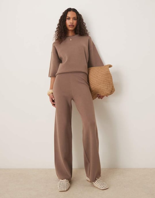 ASOS DESIGN structured knit t shirt in mocha - Image 2