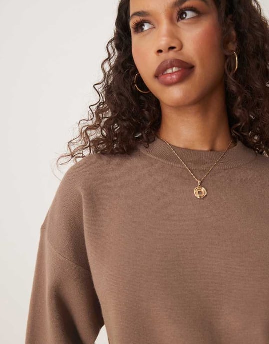 ASOS DESIGN structured knit t shirt in mocha - Image 3