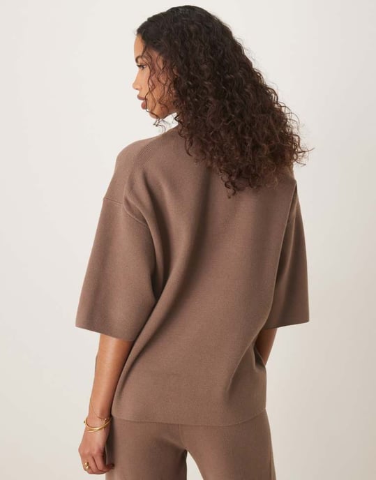 ASOS DESIGN structured knit t shirt in mocha - Image 4