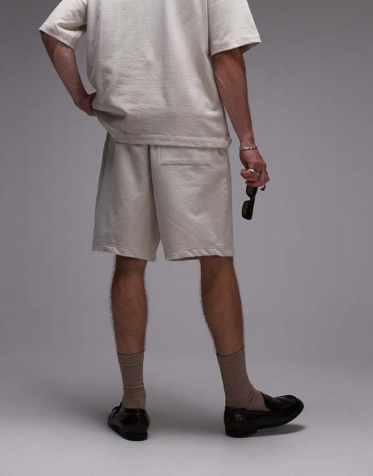 Topman oversized fit linen blend short in stone - Image 4