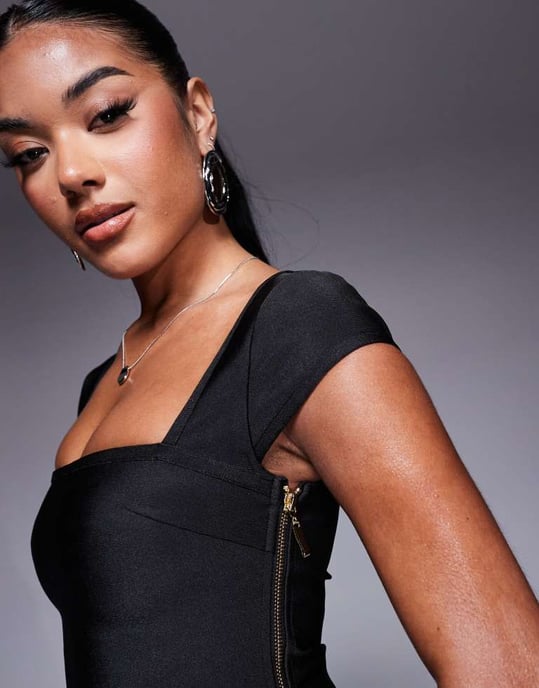 ASOS DESIGN bandage cap sleeve square neck top in black - Image 4