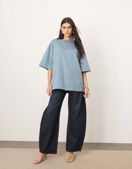 ARRANGE oversized premium heavy weight t-shirt in washed blue - Image 3
