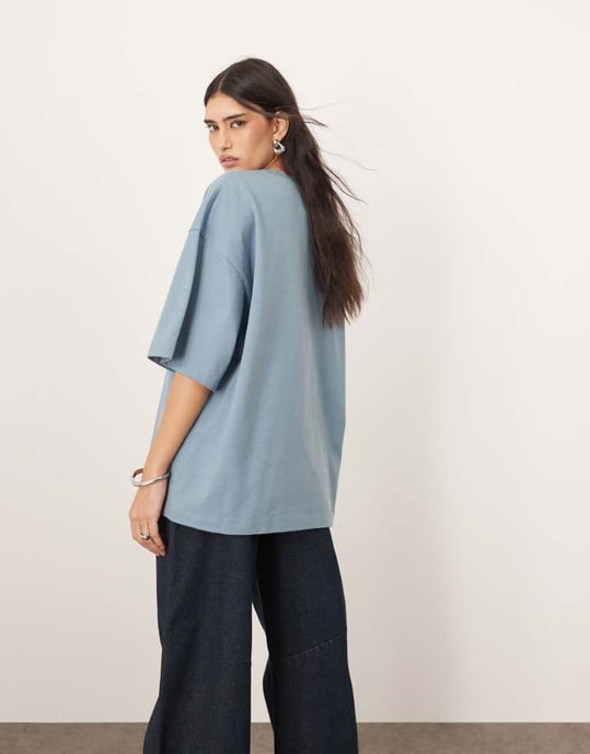 ARRANGE oversized premium heavy weight t-shirt in washed blue - Image 4