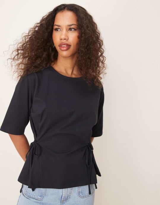 ASOS DESIGN oversized t shirt with tie detail in navy - Image 1